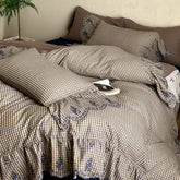 Willa Retro Double Gauze Gingham Bedding Set - Brown